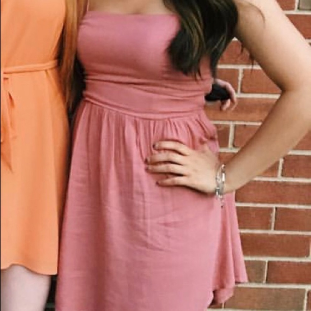 Pink Spaghetti Strap Dress with Laceup Back